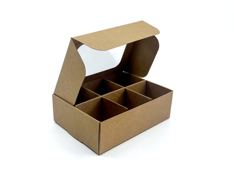 GRETEL BAKING 20pcs Kraft Treat Boxes with Window and Dividers | 6 X-SMALL compartments | 5 x 3.5 x 1.57 in | Empty candy boxes for gift giving, truffle box - perfect for Valentine's Day - Image 3
